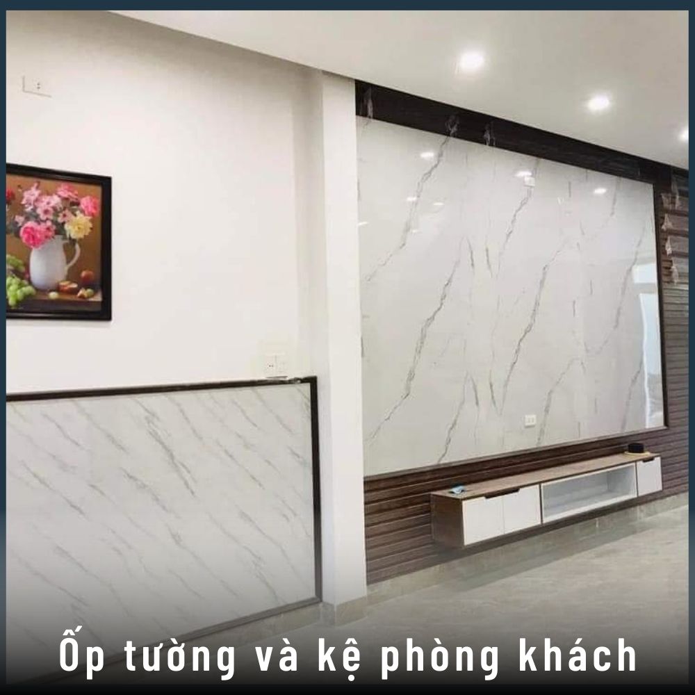 Ốp tường và kệ phòng khách